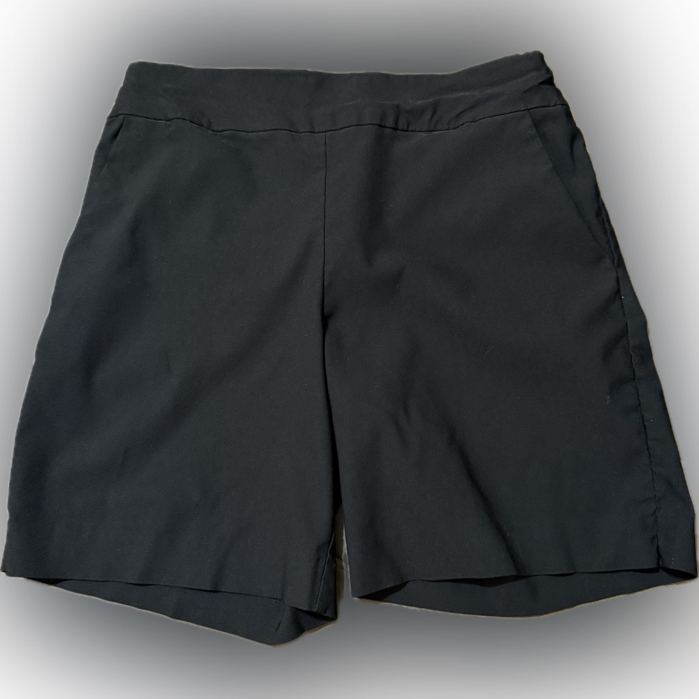 New York & Company Black Solid Stretch High Waist Pull On Dressy Shorts M